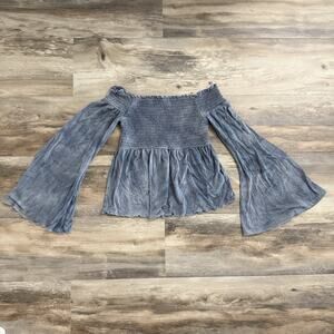 American Eagle Off Shoulder Smocked Bell Sleeve Top – XS Blue Boho Style